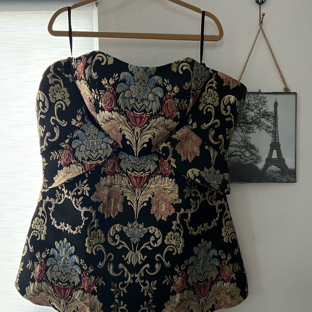 Elegant Black and Gold Brocade Dress
